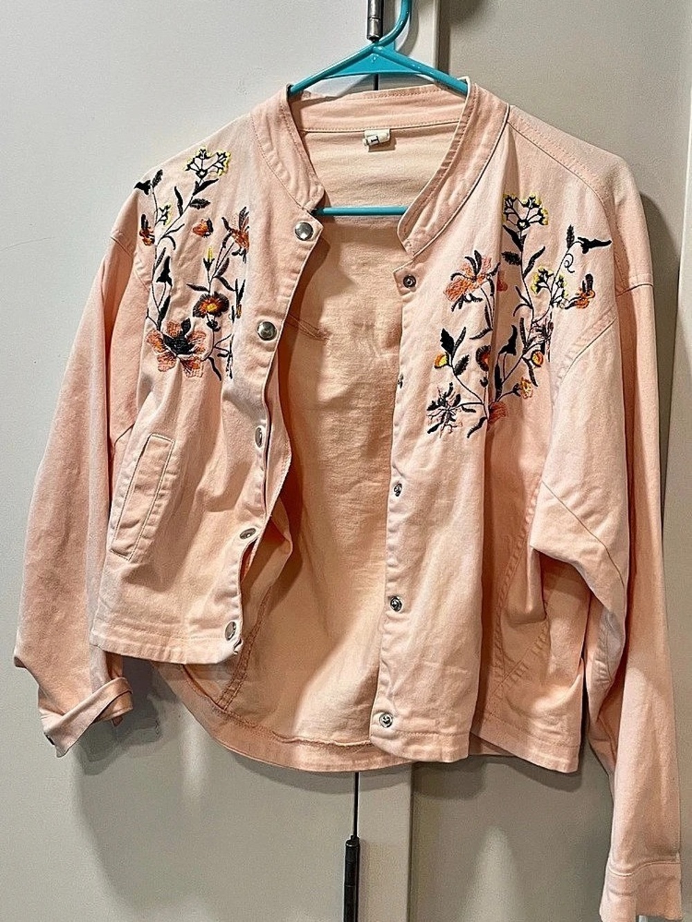 Embroidered Button Down Shirt in Pink Like New